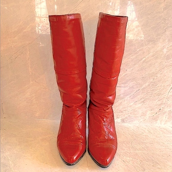 Vintage 70’s burnt orange leather boots with shearling lining small heel size 6 - Picture 2 of 12